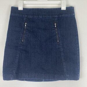 Ann Taylor Women's Denim Mini Skirt Size 4 Blue Dark Wash Zipper Detail A Line
